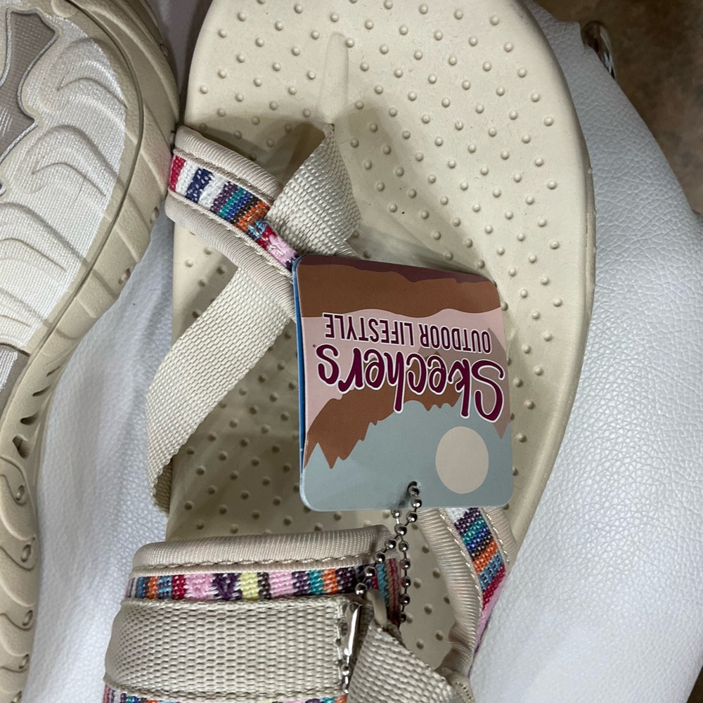 NWT Skechers Ladies Mad Swag Beige Sandals with Colorful Straps Size 10 - Picture 6 of 7